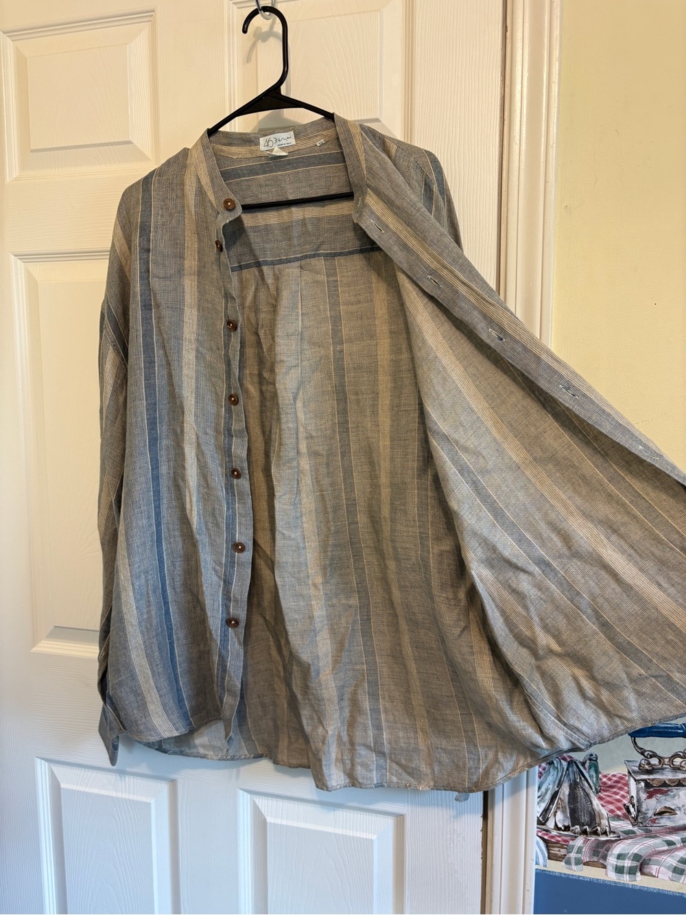 46 West- Light Blue & Gray Striped Men's Breathable Lightweight Linen Jacket - Picture 4 of 16